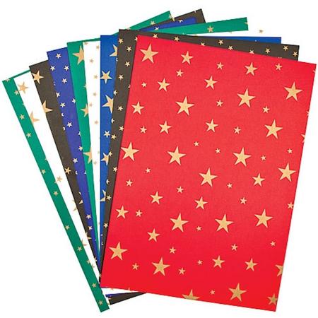 Met kerst sterren bedrukt karton  - knutselspullen voor kinderen en volwassenen om te maken en versieren scrapbooking wenskaarten en knutselwerjkes (10 stuks)