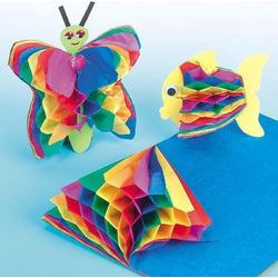 Vloeipapier met regenbooghoningraat voor knutselwerkjes en het maken van decoraties. Knutselsets voor kinderen en volwassenen (verpakking van 5)