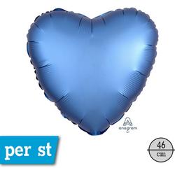 Satin Luxe hart folie ballon, Azure (blauw), 46 cm, verpakt