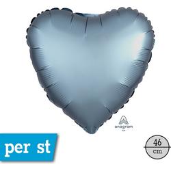 Satin Luxe hart folie ballon, Steel blue (blauw), 46 cm, verpakt