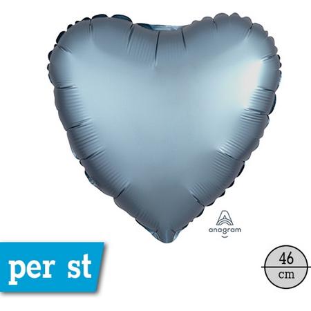 Satin Luxe hart folie ballon, Steel blue (blauw), 46 cm, verpakt