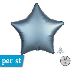Satin Luxe ster folie ballon, Steel blue (blauw), 46 cm, verpakt