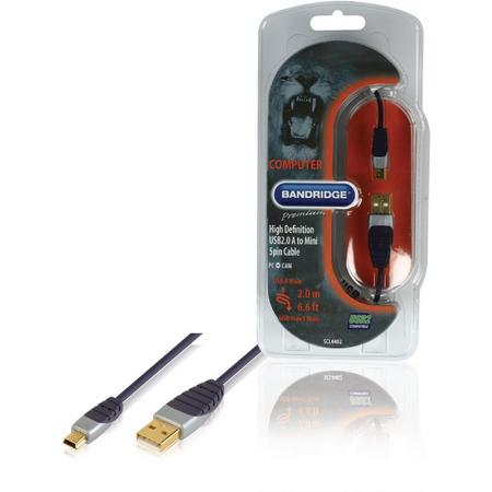 Bandridge - USB Mini Kabel - Zwart - 2 meter