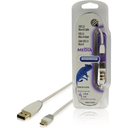 Bandridge BBM60410W20 USB-kabel 2 m USB A Micro-USB A Wit