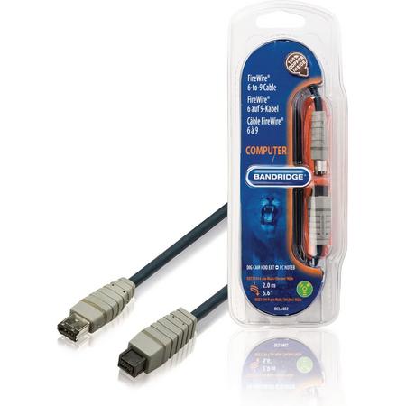Bandridge BCL6402 2m 6-p 9-p Blauw, Grijs firewire-kabel