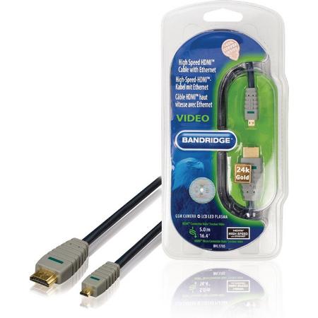 Bandridge BVL1705 HDMI kabel 5 m HDMI Type A (Standard) HDMI Type D (Micro) Blauw, Grijs