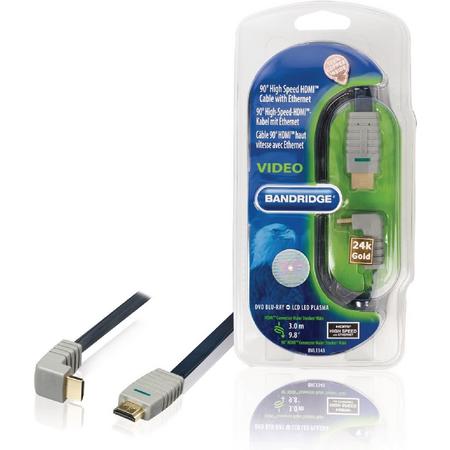 Bandridge HDMI 1.4 High Speed with Ethernet kabel haaks naar beneden - 3 meter