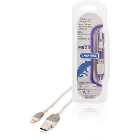 Bandridge USB sync and charge kabel USB A male - 8-pins Lightning male 3.00 m wit