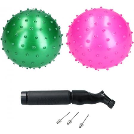 Banzaa Educatieve stekelige Bal – 2 stuks met Pomp – Motorische en Sensorische Stimulatie – Roze, Groen 20cm