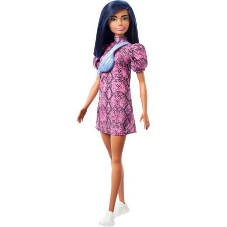 Barbie Fashionistas pop 143 met blauw haar en roze met zwarte jurk