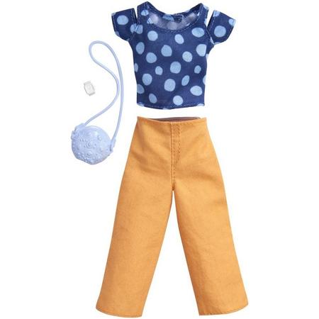 Barbie Kledingset blauw shirt met oranje broek, tasje en horloge