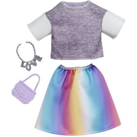 Barbie Kledingset shirt met regenboogrok tasje en kettting