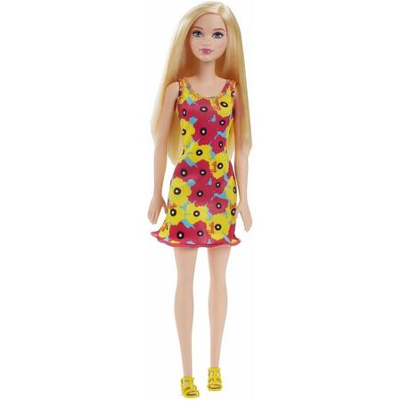 Barbie pop met rode en gele bloemen jurk