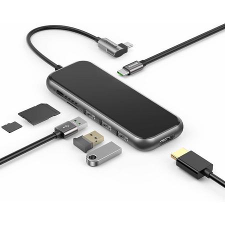 Baseus - USB C Hub Adapter Thunderbolt 3.0 - Type C naar 4K HDMI, 60W PD, SD/TF Card Reader, 3x USB 3.0 - Geschikt voor Samsung, Apple Macbook Pro, etc...