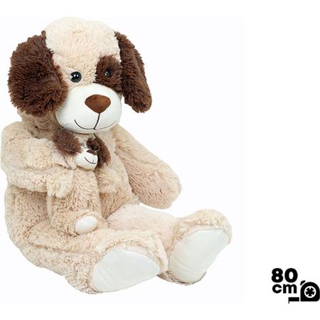 Knuffel Hond & Baby - 100% Polyester - 80 cm