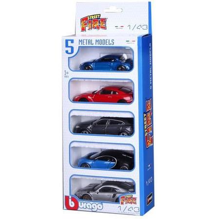 1/43 STREET FIRE - Set van 5 voertuigen Alpine / Nissan / Urus / Porsche / Chiron