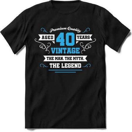 40 Jaar Legend - Feest kado T-Shirt Heren / Dames - Wit / Blauw - Perfect Verjaardag Cadeau Shirt - grappige Spreuken, Zinnen en Teksten.
