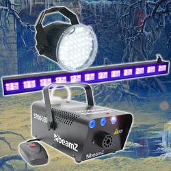 BeamZ Halloween set met Rookmachine met LED ijs effect, Blacklight bar en LED stroboscoop