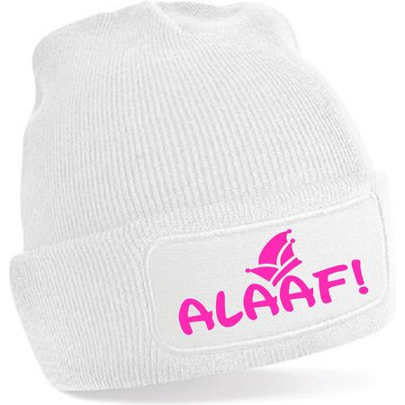 MUTS ALAAF WIT met NEON ROZE - CARNAVAL one size fits all