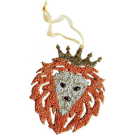 oranjeleeuw kerstboomhanger ornament voor in je kerstboom, oranje hout, 12 cm