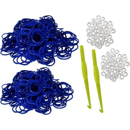 600 Loom Bands met 2 weefhaken en S-clips blauw