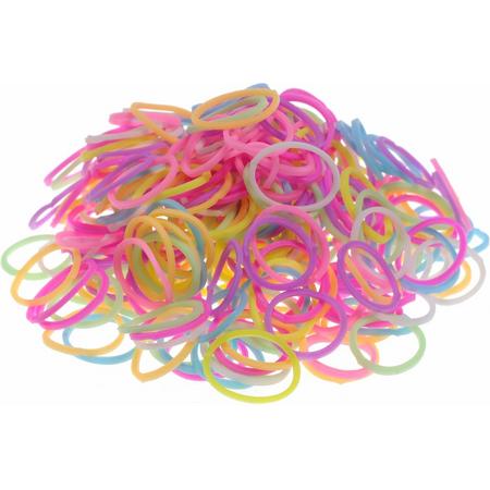 600 Loom elastiekjes, loombandjes in multi kleur met weefhaken en S-clips
