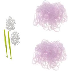 600 Loom elastiekjes, loombandjes lilla  met weefhaken en S-clips