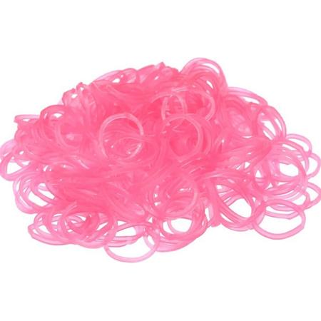 600 Loom elastiekjes glow in the dark roze met weefhaken en S-clips