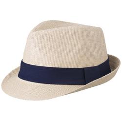 Street style trilby hoedje naturel met navy L/xl (58 cm)
