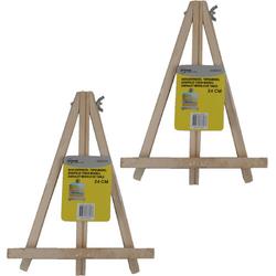 Set van 2x stuks houten schildersezels voor op tafel 24 cm - Hobby schildermateriaal - Tafelmodel schilder ezels