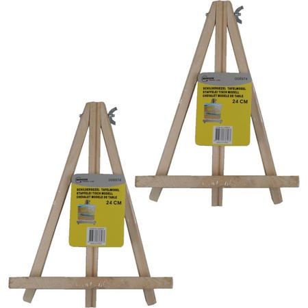Set van 2x stuks houten schildersezels voor op tafel 24 cm - Hobby schildermateriaal - Tafelmodel schilder ezels