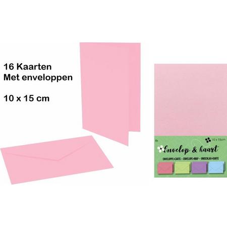 16 Dubbele Kaarten 15 x 10 cm Met 16 Enveloppen 16 Stuks Licht Roze - Baby Roze