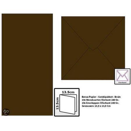 Benza Wenskaarten en Enveloppen om zelf wenskaarten te maken Vierkant 14 x 14 cm - Bruin (10 stuks)