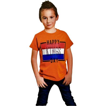 Jongens T-shirt - Happy Kings Day - Voor Koningsdag - Holland - Maat: 122/128