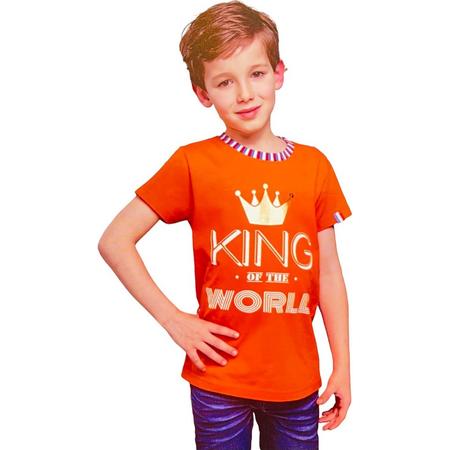 Jongens T-shirt - King Of The World - Voor Koningsdag - Holland - Maat: 122/128