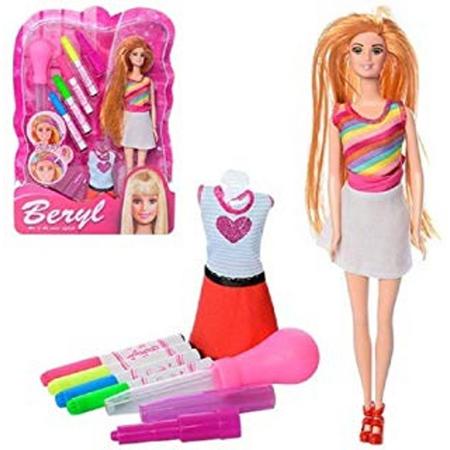 Beryl Haarkleur set geschikt voor Barbie - Magic Hair Princess -  Met mooie pop - Met verfstiften - Met stickervellen -  Met accessoires