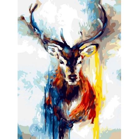 Best Pause Hert multikleur - Schilderen op nummer - 40x50 cm - DIY Hobby Pakket