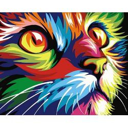   Kat multikleur - Schilderen op nummer - 40x50 cm - DIY Hobby Pakket