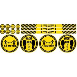 houd afstand corona sticker 15 stuks  - vloersticker - Wacht hier - rond - 33cm - Raam sticker 9cm -  corona stickers - waarschuwingsstickers - antislip - covid-19-sticker