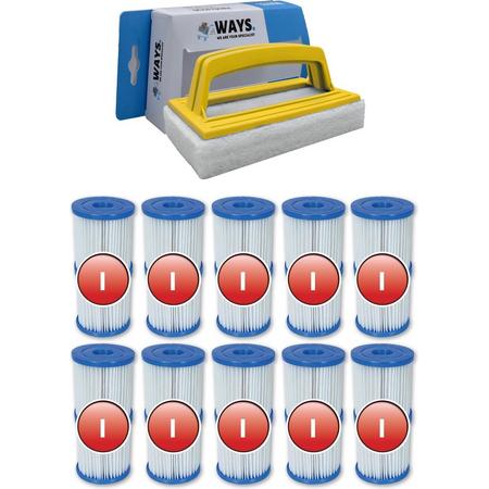 Bestway - Type I filters geschikt voor filterpomp 58381 - 10 stuks & WAYS scrubborstel