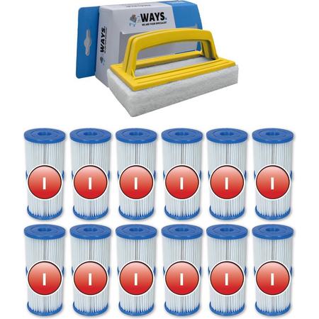 Bestway - Type I filters geschikt voor filterpomp 58381 - 12 stuks & WAYS scrubborstel