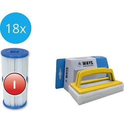   - Type I filters geschikt voor filterpomp 58381 - 18 stuks & WAYS scrubborstel