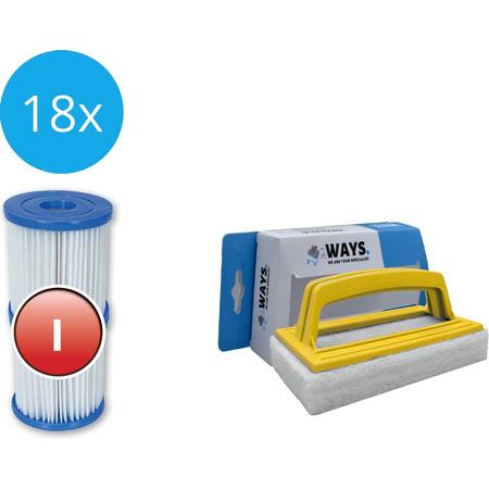 Bestway - Type I filters geschikt voor filterpomp 58381 - 18 stuks & WAYS scrubborstel