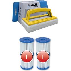   - Type I filters geschikt voor filterpomp 58381 - 2 stuks & WAYS scrubborstel