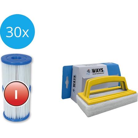 Bestway - Type I filters geschikt voor filterpomp 58381 - 30 stuks & WAYS scrubborstel