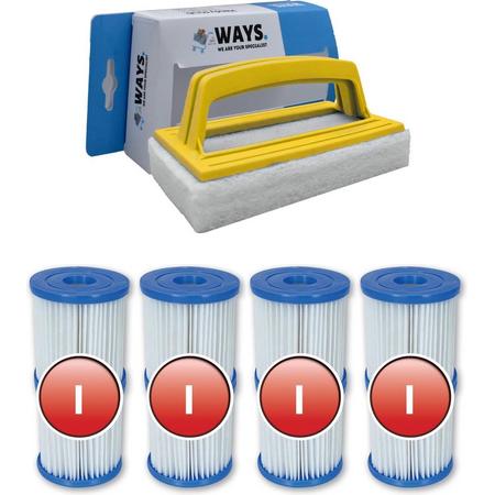 Bestway - Type I filters geschikt voor filterpomp 58381 - 4 stuks & WAYS scrubborstel