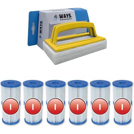 Bestway - Type I filters geschikt voor filterpomp 58381 - 6 stuks & WAYS scrubborstel
