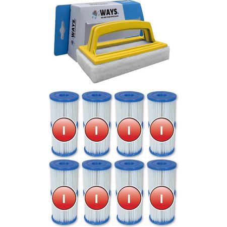 Bestway - Type I filters geschikt voor filterpomp 58381 - 8 stuks & WAYS scrubborstel
