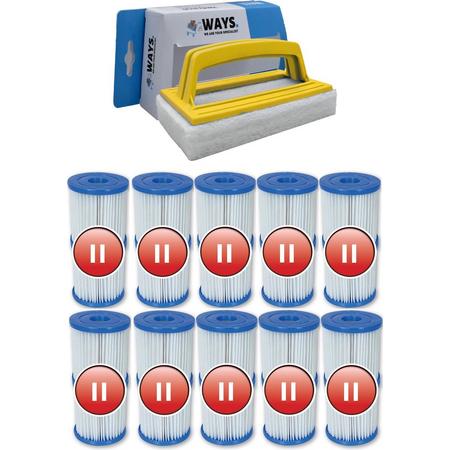 Bestway - Type II filters geschikt voor filterpomp 58383 - 10 stuks & WAYS scrubborstel
