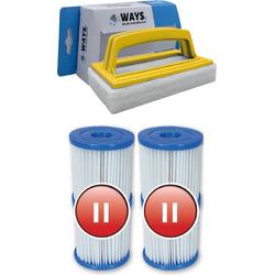   - Type II filters geschikt voor filterpomp 58383 - 2 stuks & WAYS scrubborstel